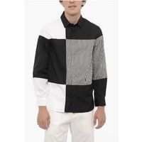 Schwarz-weißes Patchwork-Baumwollhemd