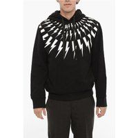 Kapuzenpullover aus Baumwollfleece mit Blitzdruck