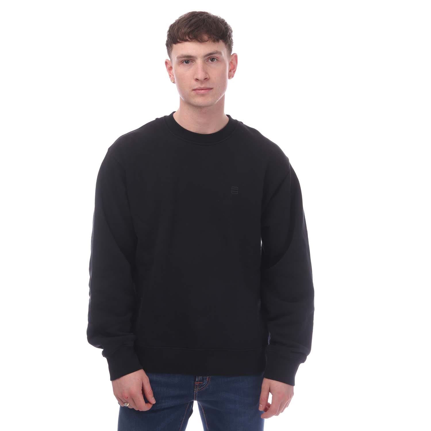 Schwarzes Baumwoll-Rundhals-Sweatshirt