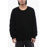 Schwarzer Baumwoll-Rundhals-Pullover