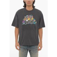 Graues Baumwoll-T-Shirt mit Graffiti-Print