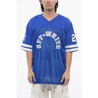 Blaues besticktes Mesh-Football-T-Shirt