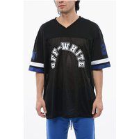 Schwarzes besticktes Mesh-Football-Trikot