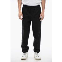 Schwarze Leinenmischung Hose mit Gummibund