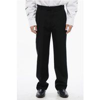 Schwarze, doppelt plissierte Hose mit hoher Taille