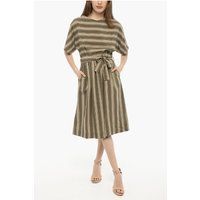 Gestreiftes Midikleid mit Bindegürtel