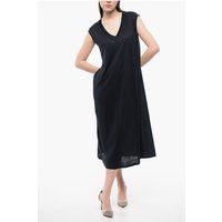 Ärmelloses Leinen-Midikleid mit V-Ausschnitt