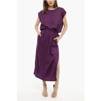 Violettes Twill-Maxikleid mit Schlitz