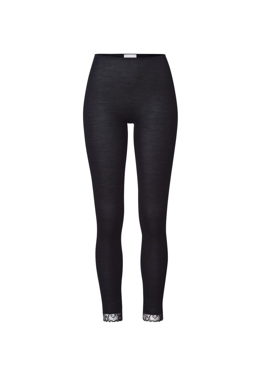 Leggings mit Woll-Seiden-Mix und Spitzensaum