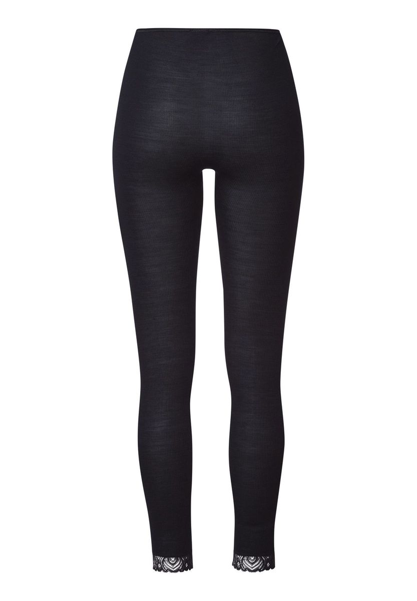 Leggings mit Woll-Seiden-Mix und Spitzensaum