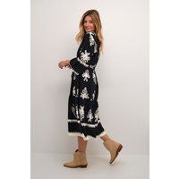 Schwarz-weißes, besticktes Midikleid