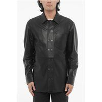 Leder-Overshirt mit Knopfleiste
