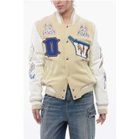 Wattierte THUNDERBOLT Bomberjacke mit Lederärmeln und Al in Beige