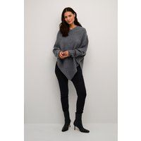 Locker geschnittener Melange Strickponcho