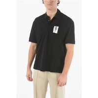 Schwarzes Poloshirt mit Logo-Grafik und lockerer Passform