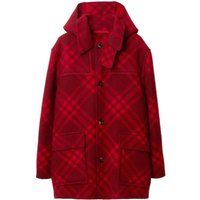 Rote karierte Wolljacke mit Kapuze