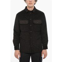 Schwarzes Cord-Overshirt mit gestepptem Futter