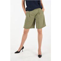Grüne Bermuda-Shorts mit elastischem Bund und Falten