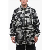 Schwarz-weiße Nylonjacke mit Print