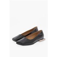Schwarze Ballerinas aus Leder mit quadratischer Spitze