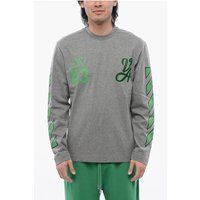 Graues Varsity-bedrucktes Langarmshirt