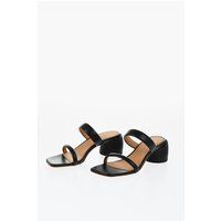 Schwarze Ledersandalen mit Absatz