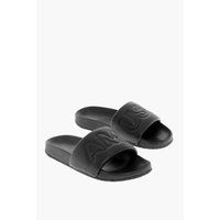Leder-Slides Sandalen mit geprägtem Logo