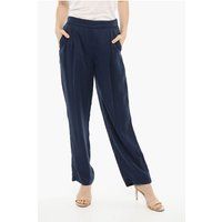 Blaue Hose mit Bundfalte und weitem Bein