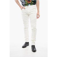 Weiße Tapered Fit Biker Jeans