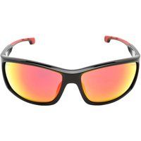 Sportliche schwarze Sonnenbrille mit roten Gläsern