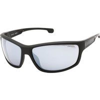 Sonnenbrille mit schwarzem Rahmen und verspiegelten Gläsern
