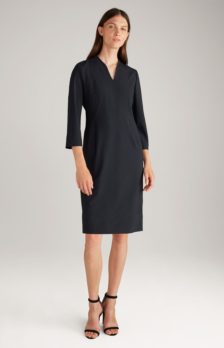 Joop! Marineblaues Etuikleid Wollmischung V-Ausschnitt 3/4 Ärmel