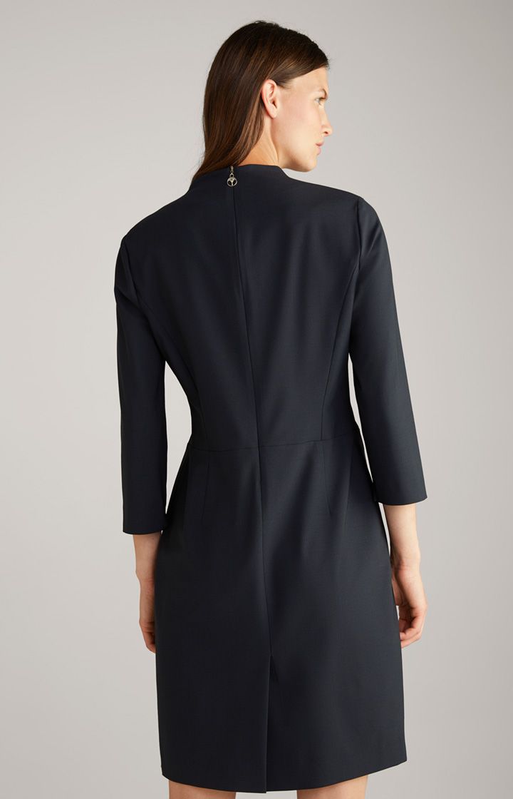 Joop! Marineblaues Etuikleid Wollmischung V-Ausschnitt 3/4 Ärmel