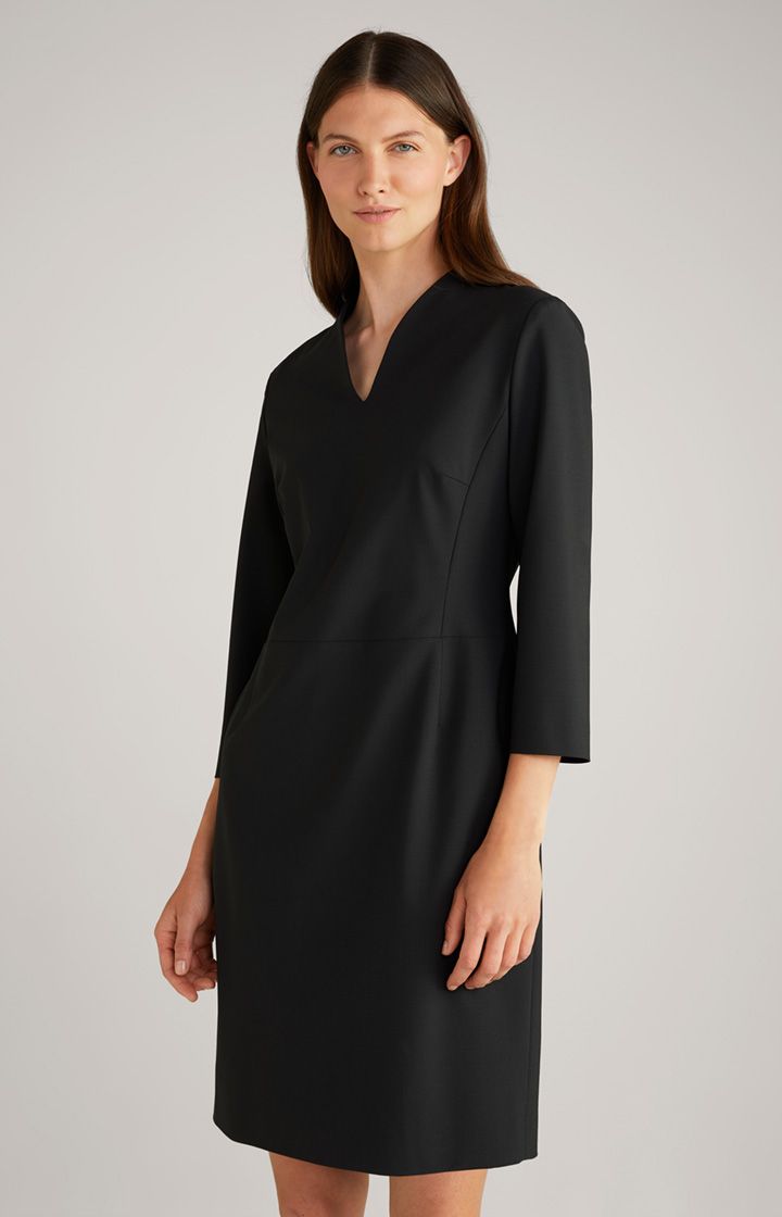 Joop! Schwarzes Etuikleid V-Ausschnitt 3/4 Ärmel Wollmischung Stretch
