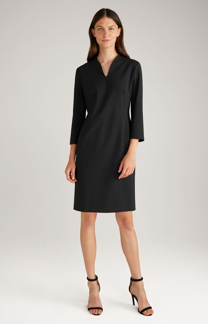 Joop! Schwarzes Etuikleid V-Ausschnitt 3/4 Ärmel Wollmischung Stretch
