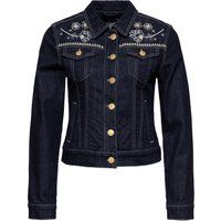 Jeansjacke aus dunkel gewaschenem Denim mit Stickerei