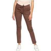 Braune, schmal geschnittene Hose mit mittelhohem Bund