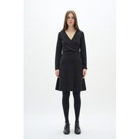 Schwarzes Jersey-Wickelkleid mit langen Ärmeln