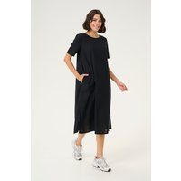 Schwarzes A-Linien-Midikleid mit Taschen