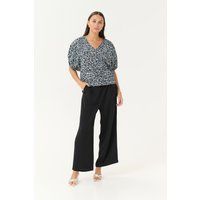 Kurzarm-Bluse Regular fit Blue / White Graphic Print blue white