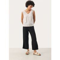 Kurzarm-Bluse Lockere Passform Eggnog and Brown Stripe white