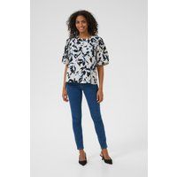 Kurzarm-Bluse A-shape Beige/Black/Blue Blurry Leaf beige