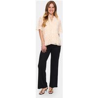 Kurzarm-Bluse Gerade Passform Creme