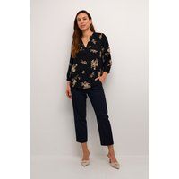 Kurzarm-Bluse Regular fit Black/Brown Flower Print floral