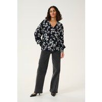 Kurzarm-Bluse Baggy fit Marine Flower floral