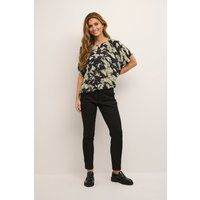 Kurzarm-Bluse Relaxed fit Sand/Black Flower floral