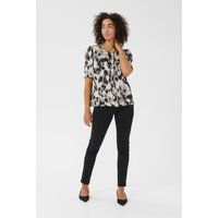 Kurzarm-Bluse Regular fit Grey Leopard Print
