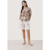 Kurzarm-Bluse Relaxed fit Black Delicate Leaf black white