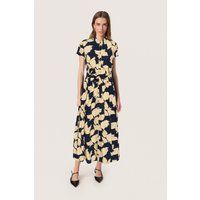 Hemdkleid in Midi-Länge mit Blätterprint