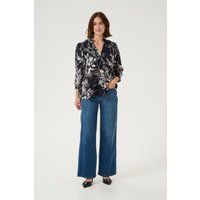 Langarm-Bluse A-shape Black/White Painted Flower floral